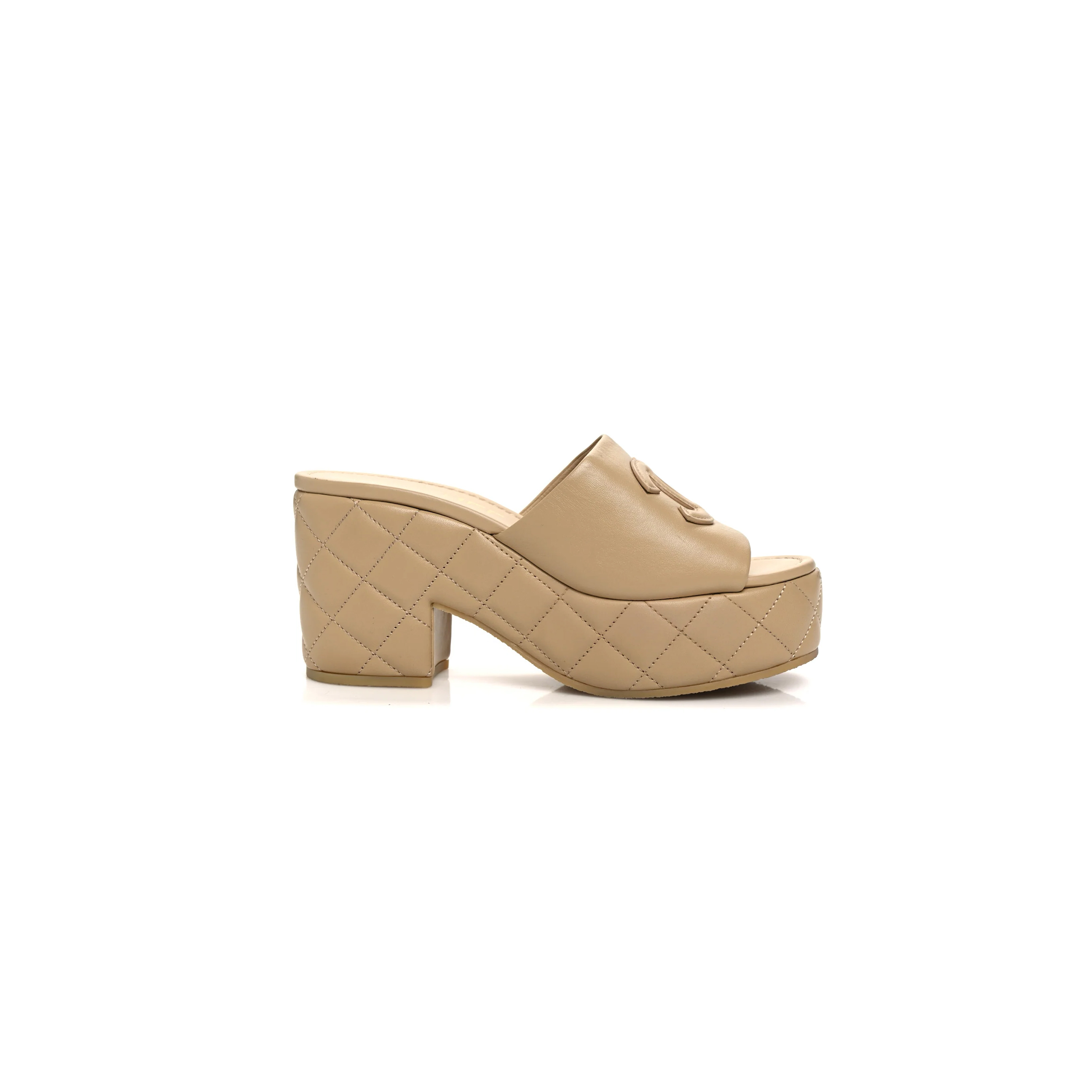 CHANEL LAMBSKIN QUILTED CC PLATFORM MULES